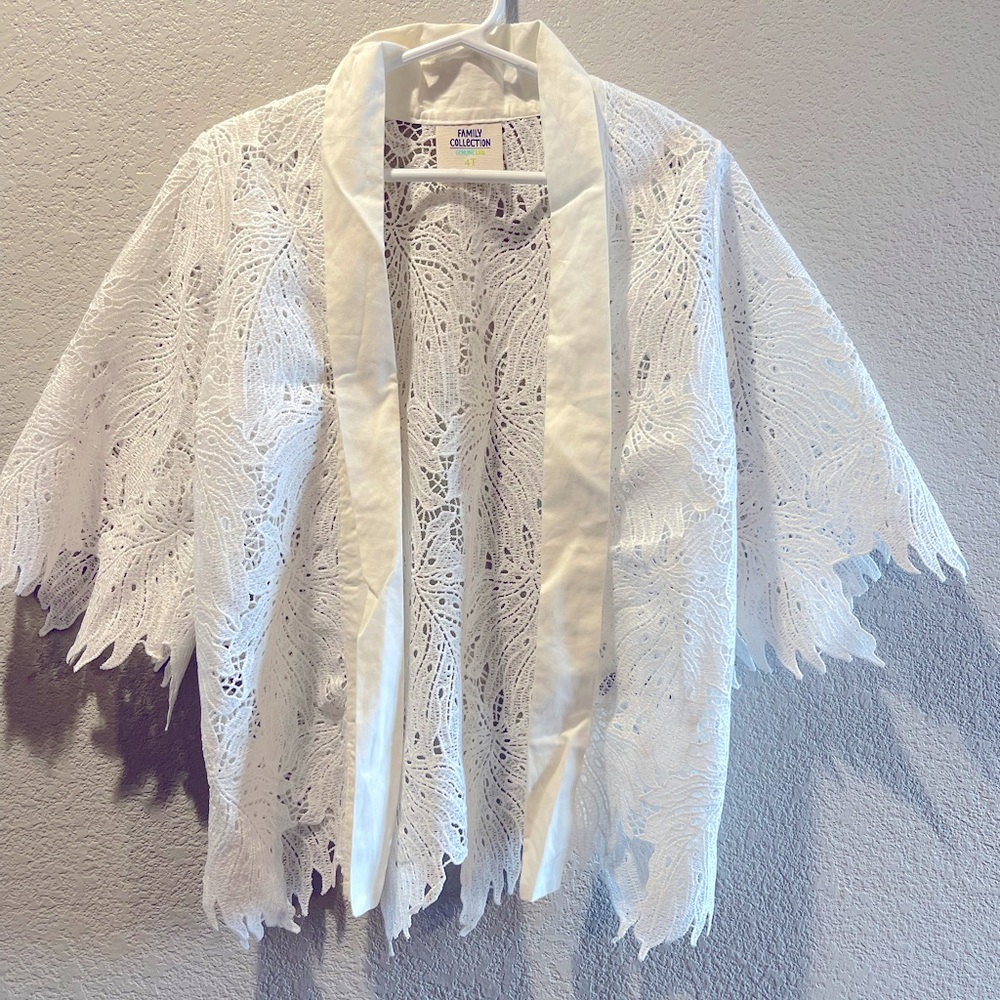 White lace detailed Shaw or dressy cardigan for girls